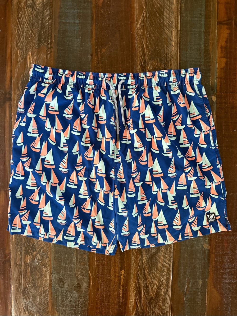Tom & Teddy Men’s XXL Bright Blue Sailboat Print Swim Trunks | SKU 0718